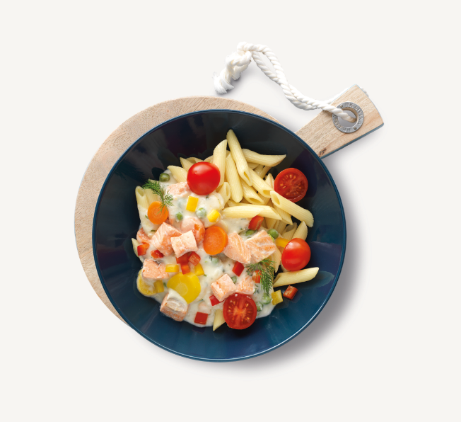 Penne mit Lachs Schulverpflegung